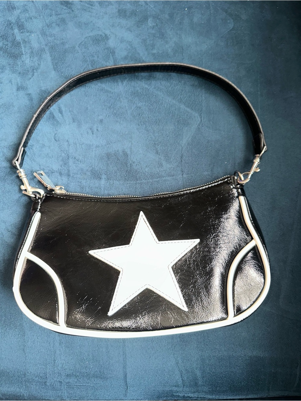 silence + noise Black Shoulder Bag with White Star Accent
